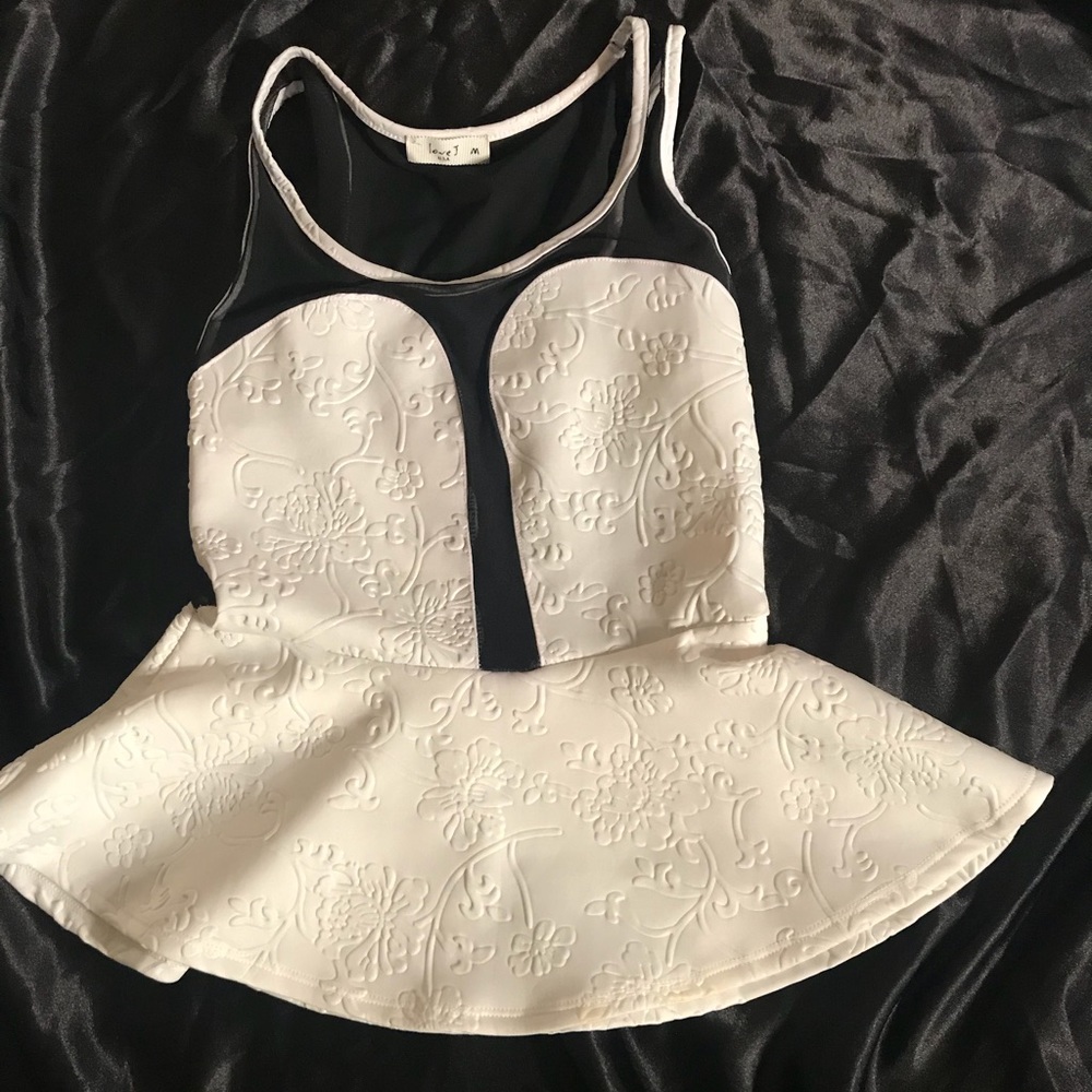 White with black sheer accents